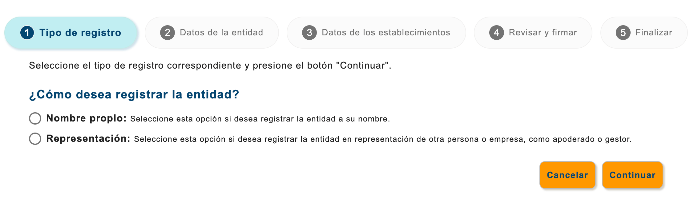 Seleccionar tipo de entidad en SES Hospedajes
